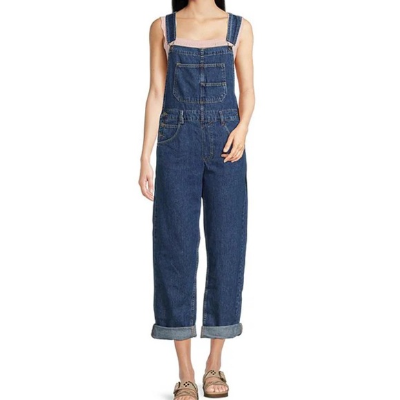 Free People Denim - Free People NEW Ziggy Square Neck Sleeveless Denim Cuffed Overalls